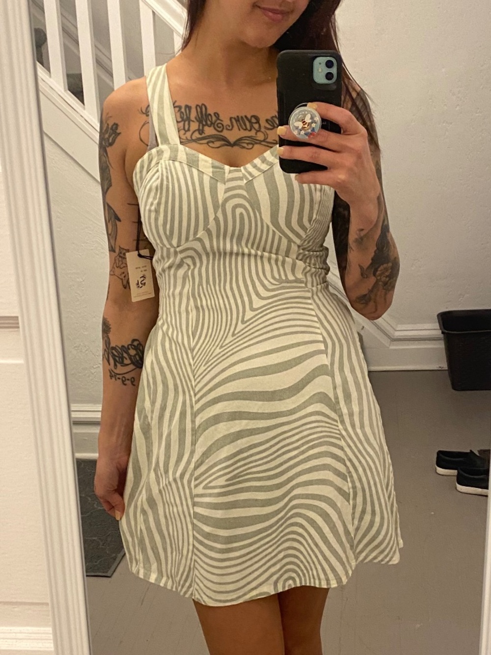 Adorable Sincerely Jules Green and White Striped Bustier Mini Dress